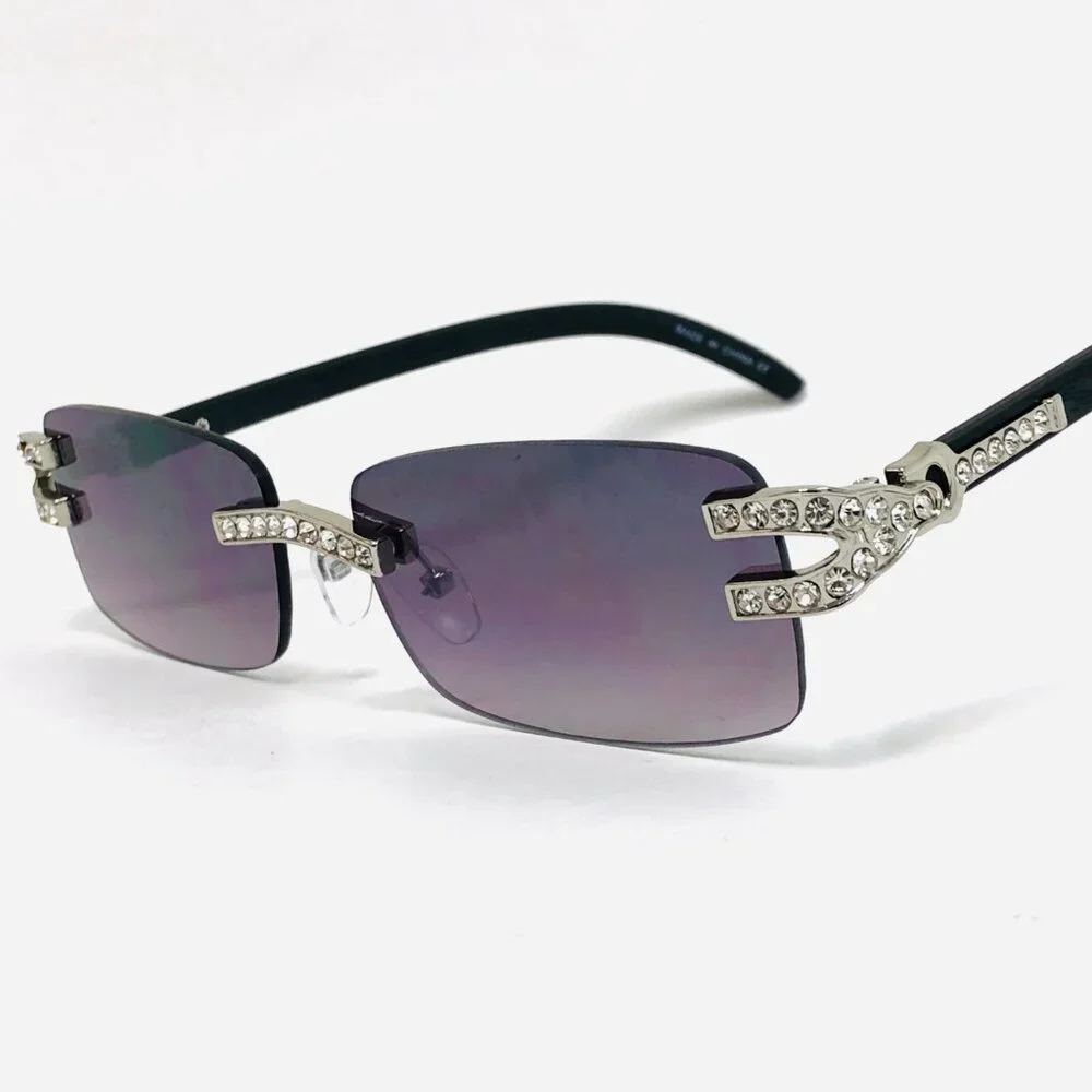 Men Sunglasses Square‎ Black Lens Fashion Diamond Bling Hip Hop Style Rimless